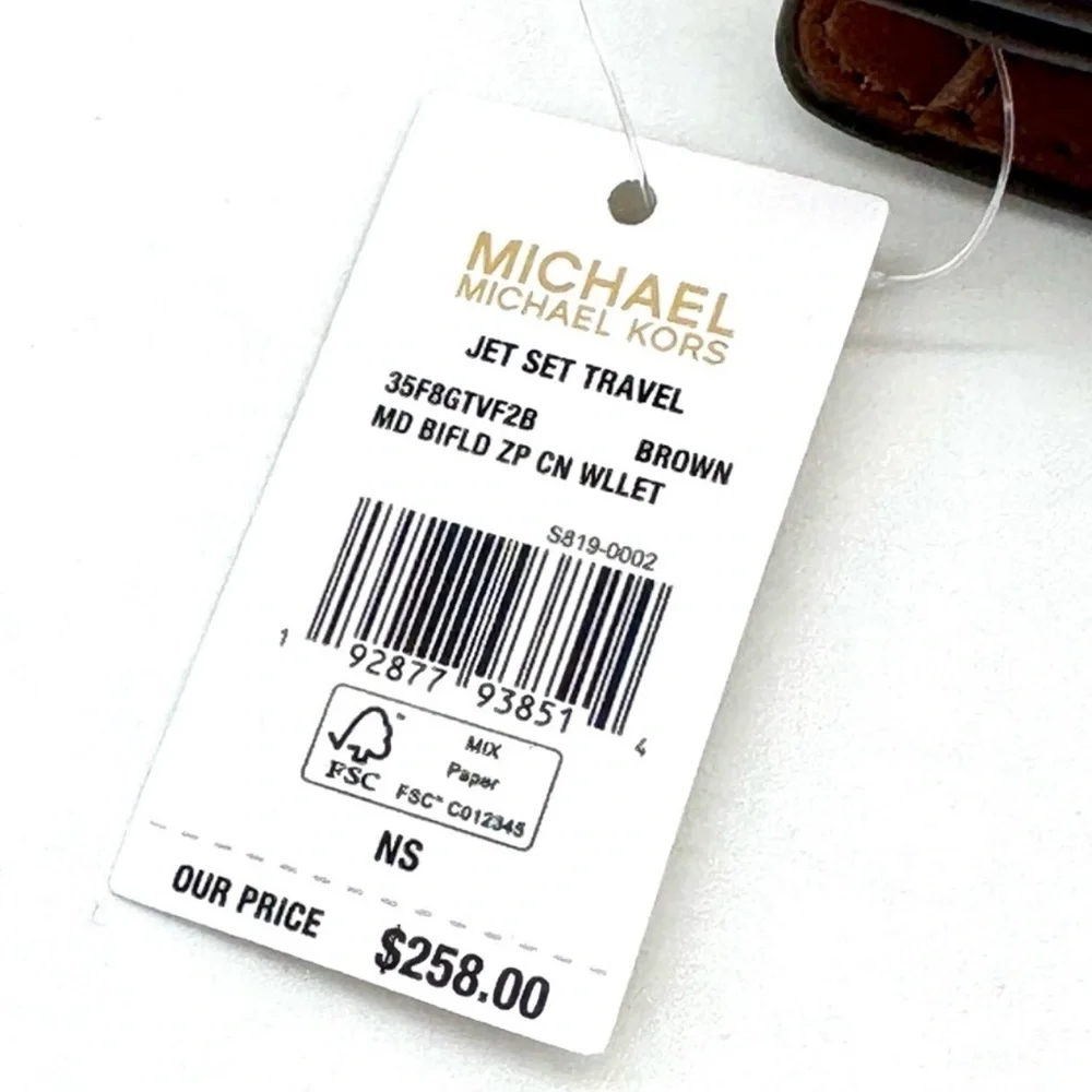 Michael Kors Medium Jet Set Travel Zip Chain Bifold Wallet Leather Brown